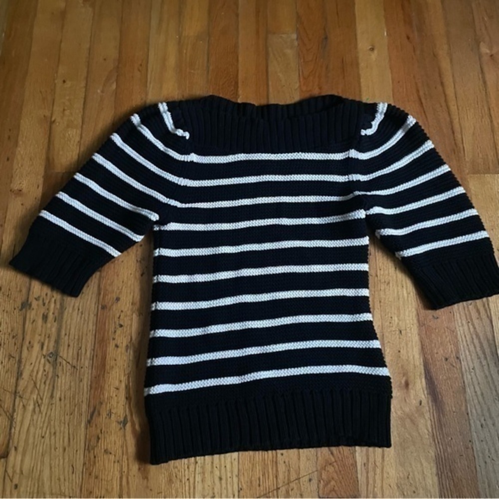 La Vie Rebecca Taylor Black Nad White Striped Pullover Sweater Size Small